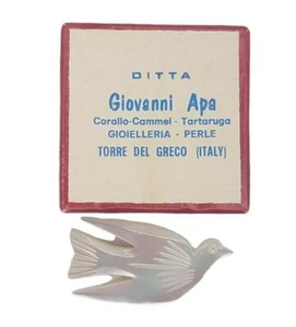 Vintage Ditta Giovanni Apa Italy Shell Dove Pin Brooch with Box Torre Del Greco - Picture 1 of 9