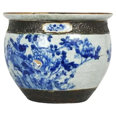 Antique Chinese Porcelain Blue and White Floral Planter - Image 1 of 4