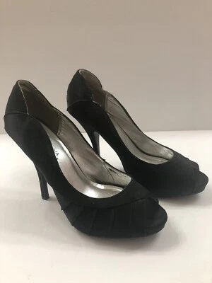 Zapatos de mujer Wild Diva tacones de aguja/tacones, talla 8 negro satinado zapatos de salón punta abierta   Foto 1 de 4