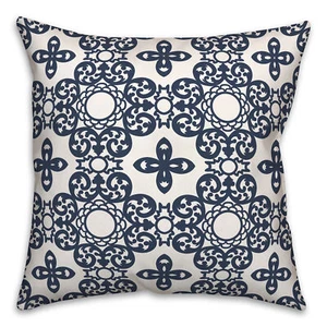 Creative Products Navy Geo Floral Pattern 18 x 18 Indoor / Outdoor Pillow - Picture 1 of 3
