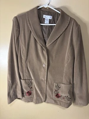 De Colección Susan Graver Marrón Bordado Traje Chaqueta Pantalones Talla Grande Floral Retro Foto 1 de 4