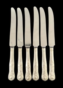 Reed & Barton Kings Pattern Stainless Knives Set Of 6 Silver-Plated Handles 9.5" - Picture 1 of 10