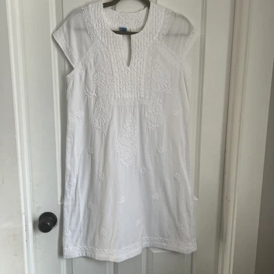 Ролик кролика белый вышитый хлопок платье маленький богемное с подкладкой $138 розничной - Изображение 1 из 4