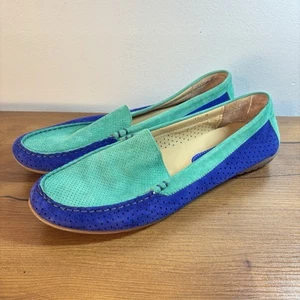 Vaneli Driving Loafer Shoes Womens 11 Green Blue Suede Moc Colorful Preppy - Picture 1 of 10