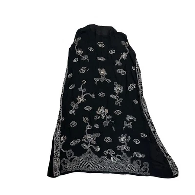 1920s Beaded Flapper Dress Japanese Clouds Black Large As Is Silk Antique Wings - Image 1 of 4
