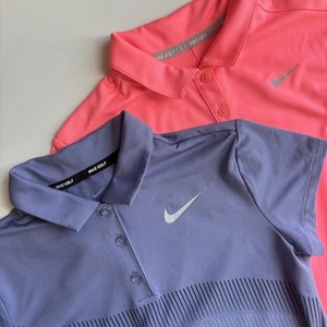 Lot Of 2 Nike Golf Polos Youth Girls Medium Dri-Fit Blue Pink Lightweight Sporty - Picture 1 of 18