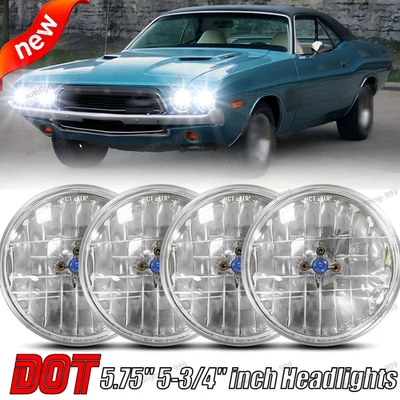 Fits Dodge Challenger 1970-1974 5.75" 5-3/4" Round Halogen Headlights Hi/Lo beam - Image 1 of 4