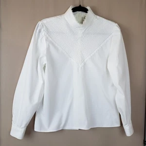 Michelle Stuart Shirt 10 High Neck Pleats Lace Button Up Back Country Romance - Picture 1 of 11