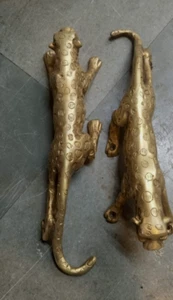 ANTIQUE INDIAN ETHNIC BRASS PAIR OF ANIMAL JAGUAR DOOR HANDLES COLECTIBLE - Picture 1 of 5
