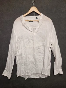 Perry Ellis Men's White Linen Shirt XL Long Sleeve Collarless Casual Top - Picture 1 of 9