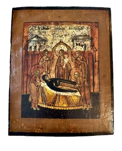 RARE 19c RUSSIAN ORTHODOX ICON DORMITION OF VIRGIN - Picture 1 of 9