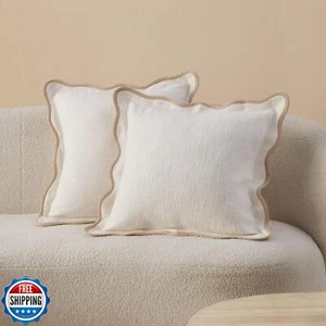 Double Stitch Scalloped Throw Pillow Covers - 100% Cotton Set of 2 Decorative - Picture 1 of 5