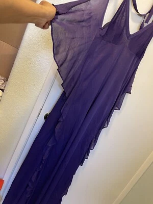 CHANEL 09P RUNWAY CC LOGO SPAGHETTI BUTTERFLY WING Amethyst PURPLE MAXI DRESS 40 - Изображение 1 из 4