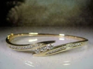 4Ct Round Lab Created Diamond Vintage Bangle Bracelet 14K Yellow Gold Plated - Picture 1 of 5