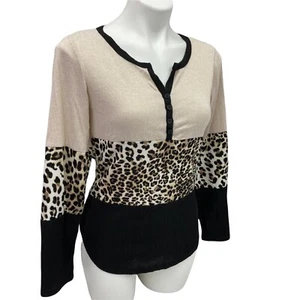 No Boundaries Top Womens Junior XS (1) Henley Mixed Print Long Sleeve Scrunchie - Picture 1 of 12