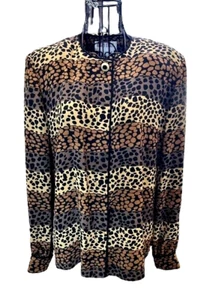 Maggie London 100% Silk Round Neck Long Sleeve Blouse In Animal Print Size 8 - Picture 1 of 8