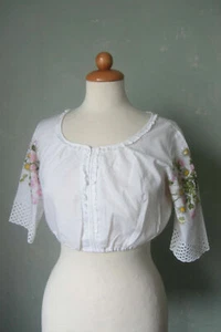 Trachtenbluse Bluse Dinrdlbluse Blumen Gänseblümchen Spitze Vintage 70er 38 M - Bild 1 von 5