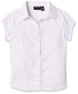 Nautica WHITE Girls' Puff-Sleeve Button-up Blouse, US Large (6) - Picture 1 of 4