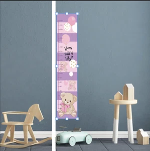 Tabla de crecimiento de tela de altura personalizada para niñas oso de peluche agregar nombre DOB - Imagen 1 de 8