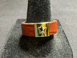 14K Yellow Gold & Leather Milor Ring, Size 9 - Picture 1 of 9