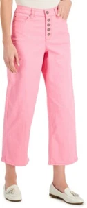 Pantalones de mezclilla para mujer Charter Club, talla 12, color rosa, con botones, pierna recta recortados, pierna recta, nuevos con etiquetas - Imagen 1 de 9