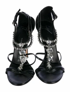 GIUSEPPE ZANOTTI LEATHER EMBELLISHED SANDALS w/SWAROVSKI CRYSTALS SIZE 40.5 - Picture 1 of 3
