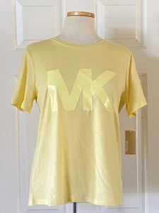$78 NWT Womens Michael Kors MK Big Logo Short Sleeve T-Shirt Light Sunshine M - Picture 1 of 5