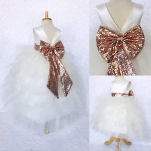 Rustic Off White Ivory Hi Low Tulle Ruffle Flower Girl Gown Mini Sequin 2 4 6 8 - Picture 1 of 11