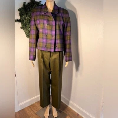 Amanda Smith,10 Pura Lana Dos Piezas Doble Botonadura Chaqueta y Pantalón Plisado/Bolsillo Foto 1 de 4