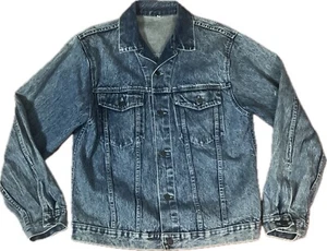 Vintage 80s A-ha! Acid Wash Blue Trucker Denim Jean Jacket Men's Large EUC RARE - Picture 1 of 12
