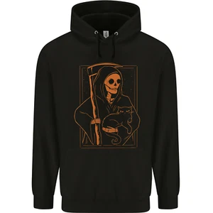 Orange Grim Reaper With a Cat Childrens Kids Hoodie - Picture 1 of 3