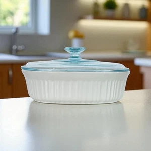 Corning Ware French White 1/2 Qt Oval 1.4L Casserole Dish w/Pyrex Lid Stoneware - Picture 1 of 17