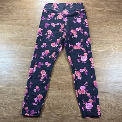 VS PINK Ultimate Leggings Mujer’s S Floral Negro Rosa Logo Tiro Alto Elastizado Foto 1 de 4