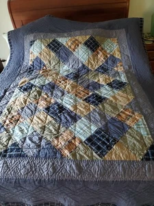 Woolrich Heavy Denim Patchwork Überwurf Decke Quilt Cabin 63" x 86" Cottage EUC - Bild 1 von 11