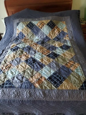Woolrich Heavy Denim Patchwork Throw Blanket Quilt Cabin 63" x 86" Cottage EUC  - Image 1 of 4