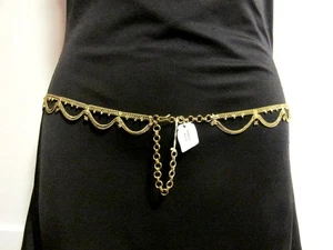 Neu mit Etikett Indien Bauchtanz Gold leichter glänzender Hüftgürtel baumelnde Ketten Glocken - 35" - Bild 1 von 7