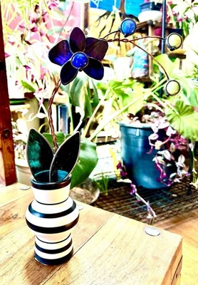 Vitral orquídea, flor arte em vidro, decoração feita à mão para casa - Imagem 1 de 2