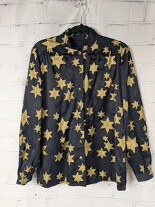 Camicia blusa stella nera VINTAGE bottoni oro manica palloncino fascia colletto donna - Foto 1 di 7