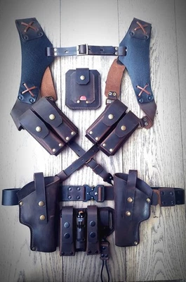 Tanned Leather Shoulder Holster & Magazine Pouch Fits Colt Springfield Ruger RIA - Image 1 of 4