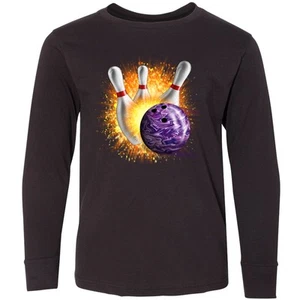 Inktastic Bowling Strike Youth Long Sleeve T-Shirt Team Ball Pins Tee Kids Child - Picture 1 of 2