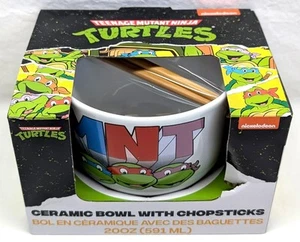 Teenage Mutant Ninja Turtles Ceramic Bowl w/ Chopsticks - New In Box - Picture 1 of 4