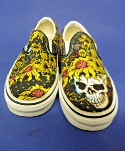 Vans Off The Wall Slide Sneakers Skull & Flowers Size Men 6.5 Women 8 - Picture 1 of 10
