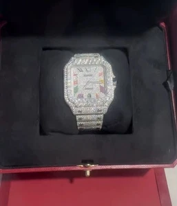 Cartier Santos Watch Bustdown Cartier Moissanite VVS - Picture 1 of 3
