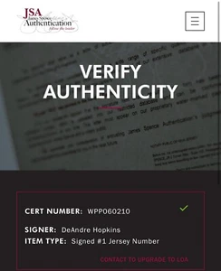 DEANDRE HOPKINS SIGNED AUTOGRAPHED ROOKIE #1 SIGNED JERSEY #10 AUTO JSA COA - Picture 1 of 7