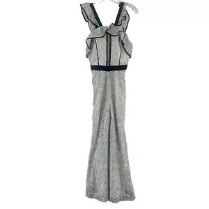 Adelyn Rae Women's NWT Black White Lace V-Neck Cut Out Back Ankle Jumpsuit M - Picture 1 of 5