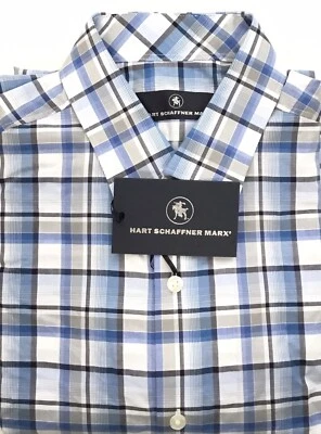 Camisa a Cuadros Hart Schaffner Marx Manga Larga Cuello Extendido $98, Blanca y Azul, M Foto 1 de 2