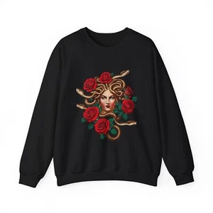 Medusa con Rosas Rojas Suéter Regalo Medusa Unisex Cuello Redondo Sudadera - Imagen 1 de 14