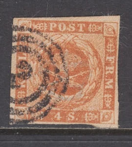 Denmark Sc 4a used. 1854 4s yellow brown, imperf, sound, F-VF - Picture 1 of 2