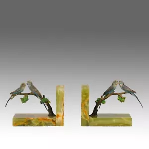 Viena pintada en frío de principios del siglo XX bronce y ónix "Sujetalibros Budgie" - Imagen 1 de 8