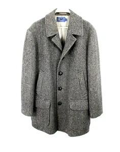 Vintage PENDLETON 100% lana soprabito tweed uomo 44 grigio spina di pesce trench USA - Foto 1 di 18